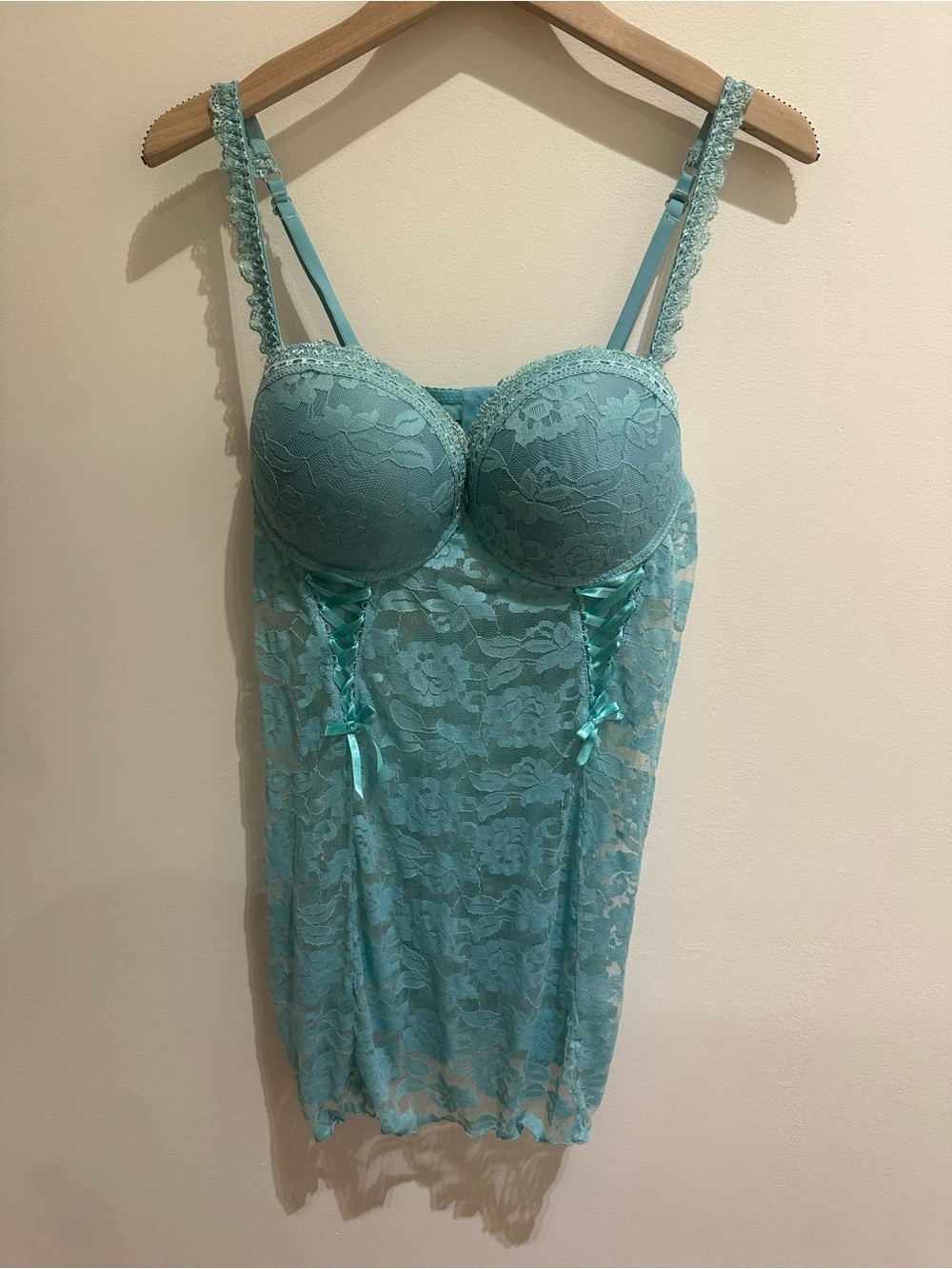 Lace Babydoll Boustier Nightdress in Aqua Blue